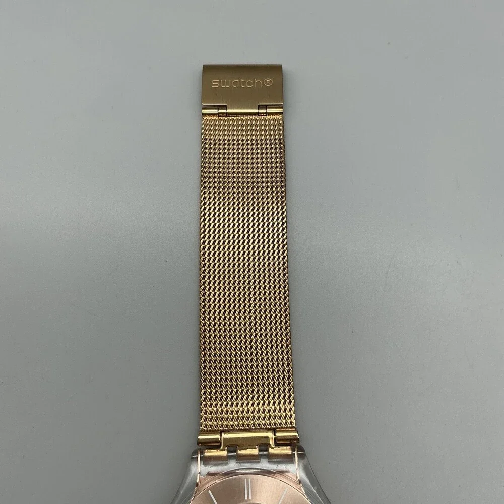 Swatch Hello Darling Womens Watch 33mm Rose Gold Tone Mesh New Battery